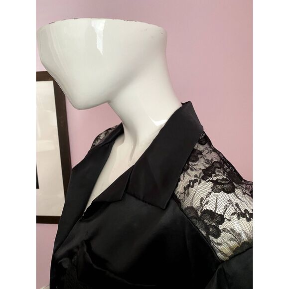 Vintage 90s Lily of France Sleep Shirt SMALL Jacquard Satin Lace Trim Nightgown - Picture 7 of 10